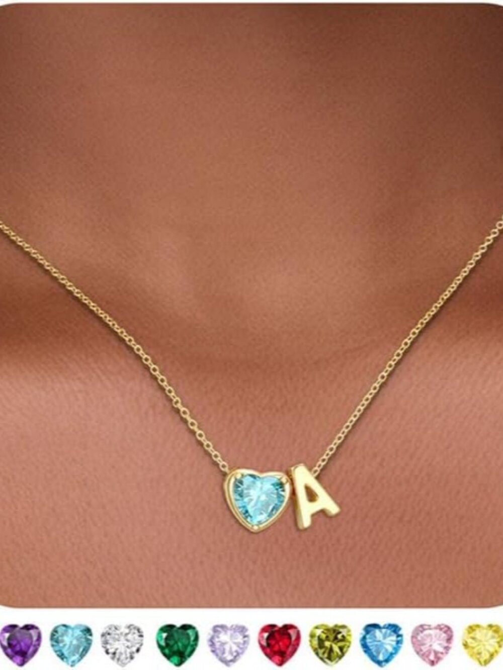 Graduation Gifts- Heart Birthstone Initial Necklace for Women Girls,14K Gold Pla